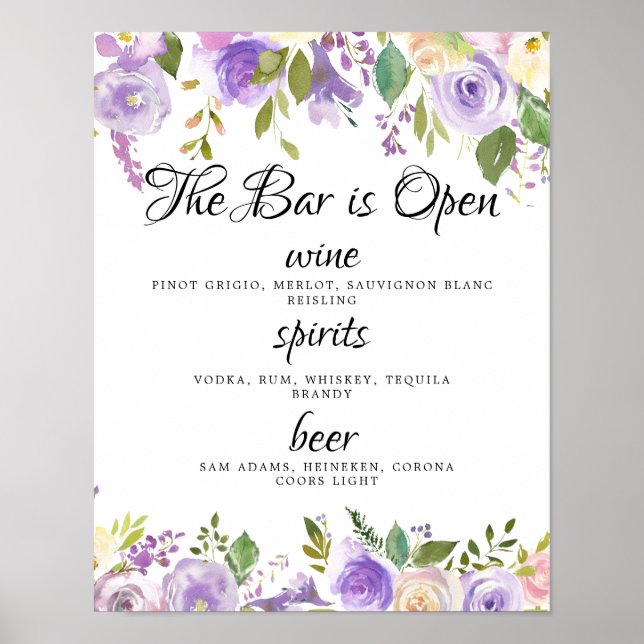 Alcohol, Cocktail Drinks Bar Editable Wedding Sign (Front)