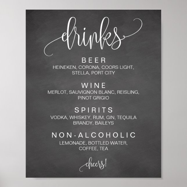Alcohol Cocktail Drinks Bar Editable Wedding Sign (Front)