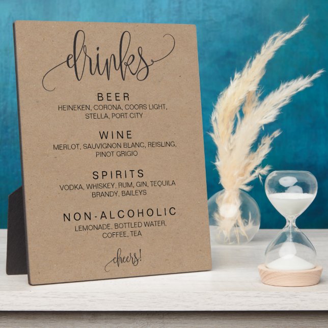 Alcohol Cocktail Drinks Bar Editable Wedding Sign Plaque (Side)
