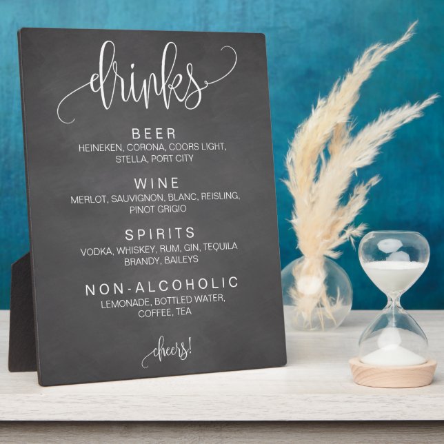 Alcohol Cocktail Drinks Bar Editable Wedding Sign Plaque (Side)