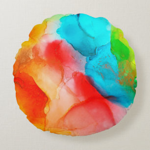 Alcohol ink abstract background, macro photoabstra round cushion