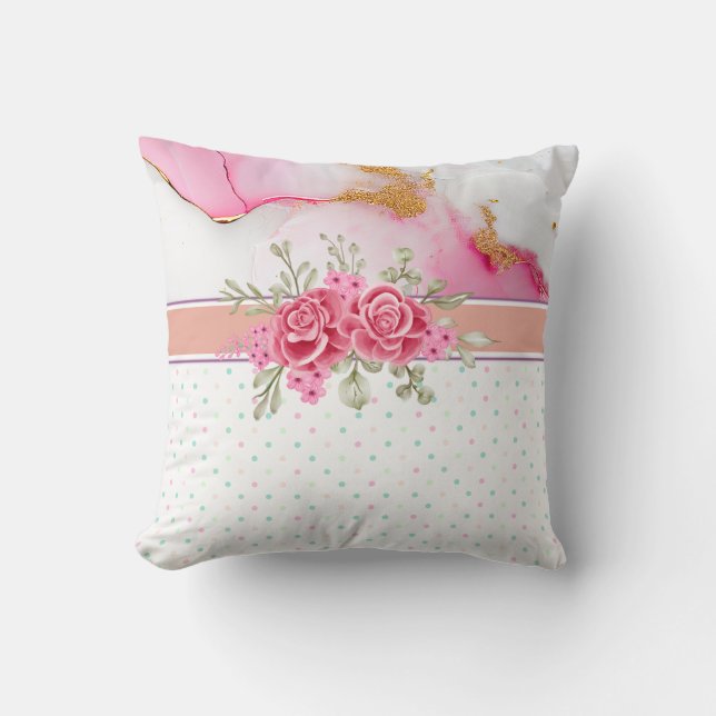Alcohol Ink and Watercolor Spring Floral Cushion (Front)