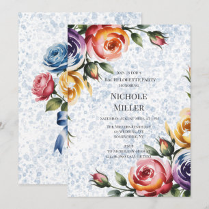 Alcohol Ink Blue Orange Roses Bachelorette Party  Invitation