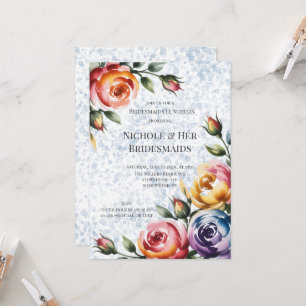 Alcohol Ink Blue Orange Roses Bridesmaids Luncheon Invitation