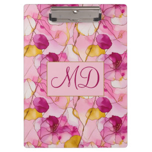 Alcohol Ink Botanical Pattern Pink and Yellow Art Clipboard