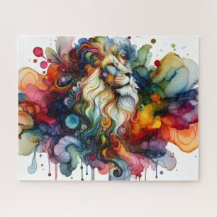 Alcohol Ink Colorful Lion Jigsaw Puzzle