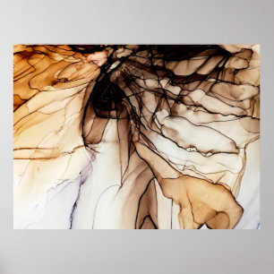 Alcohol Ink Colour. Grey Handmade Marble Texture.  Poster