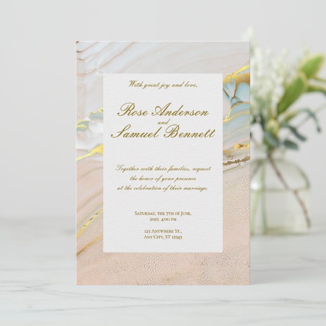 Alcohol Ink Elegant Monogram Wedding Invitation (Standing Front)