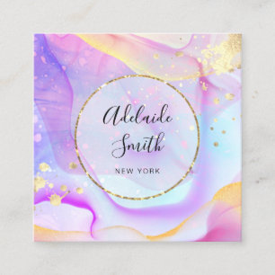 alcohol ink faux gold foil details square business card