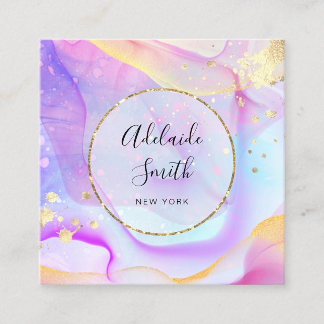 alcohol ink faux gold foil details square business square business card (Front)