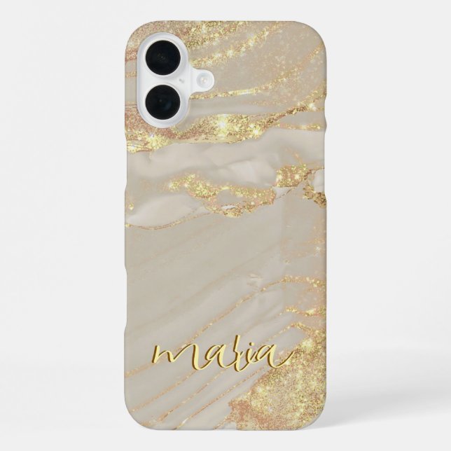 Alcohol Ink Gold Monogrammed Case- Mate iPhone Case (Back)