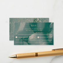 Alcohol Ink Green Glitter Wedding RSVP Ca Card