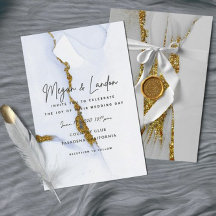 Alcohol Ink Handmade Gold Wedding Invitation