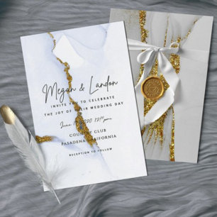 Alcohol Ink Handmade Gold Wedding Invitation