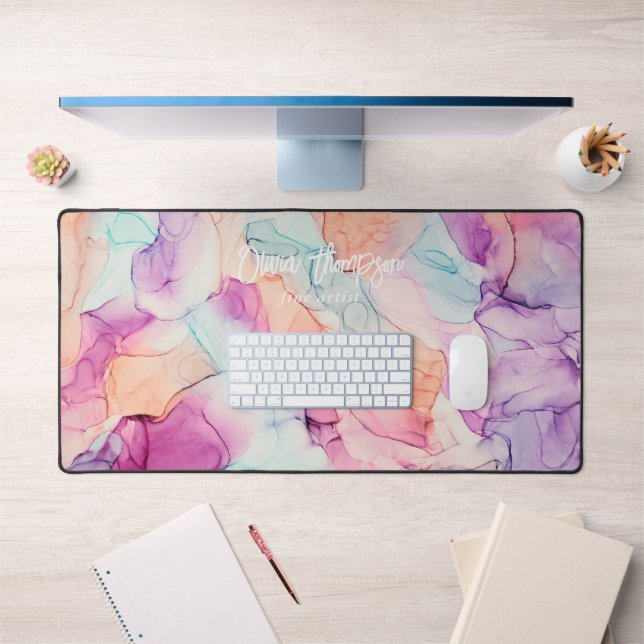 Alcohol Ink in Pastel Colours Pattern Personalised Desk Mat (Office 1)