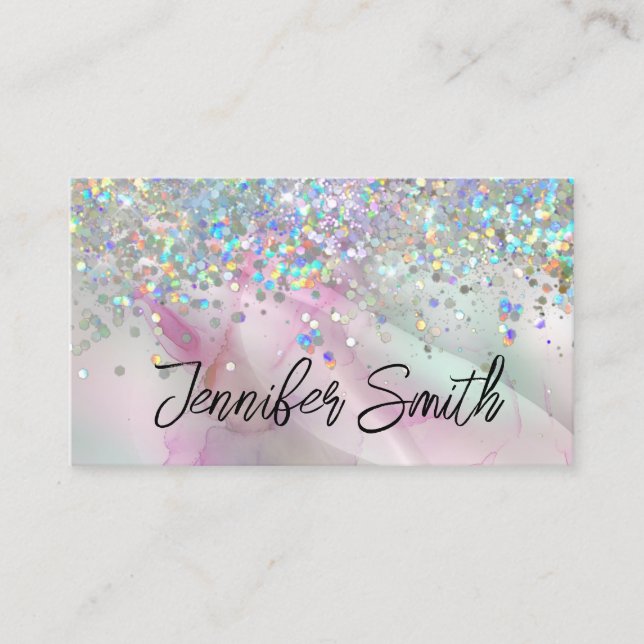 Alcohol Ink Makeup Artist Holographic Glitter Pink Business Card (Front)