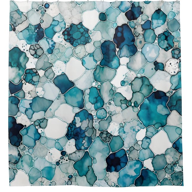 Alcohol Ink Pattern Blue Vibrant Shower Curtain (Front)