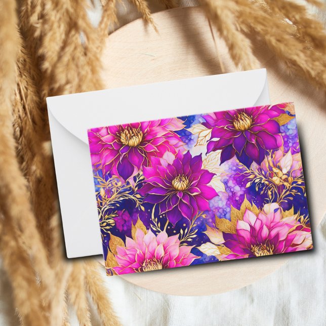 Alcohol Ink Pink Purple Dahlia Flowers ai Artwork Card (Brighten any occasion with this stunning dahlia flowers note card.)