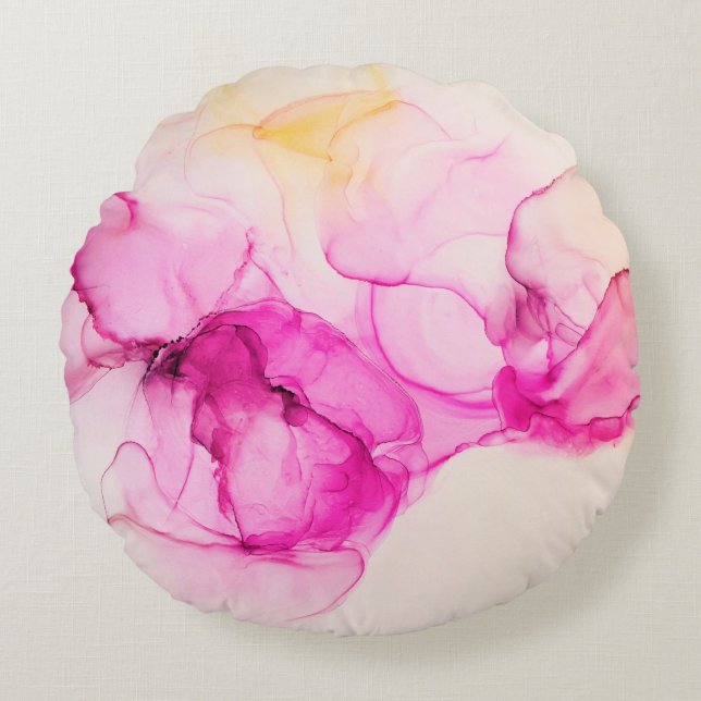 Alcohol ink sea texture. Contemporary art. Spots o Round Cushion (Front)