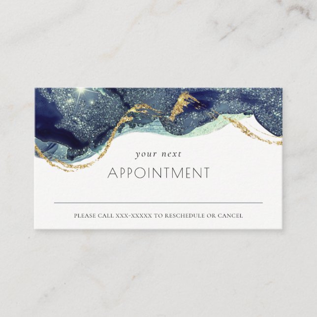 Alcohol Ink Silver Navy Blue Glitter Appointment Business Card (Front)