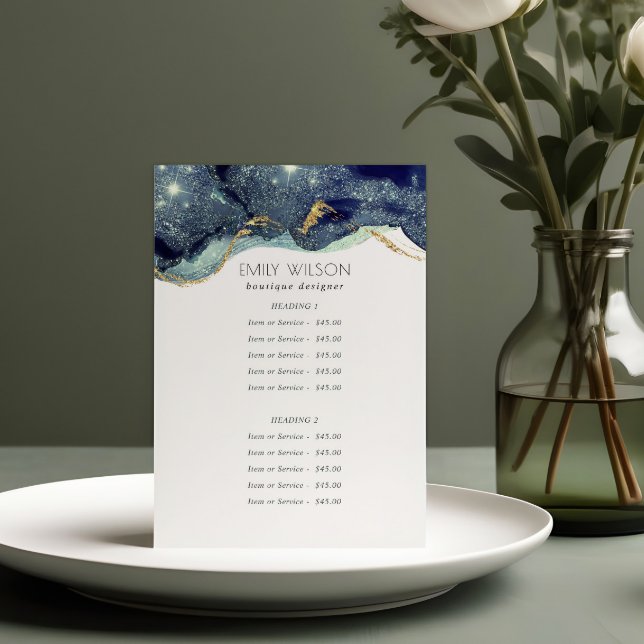 Alcohol Ink Silver Navy Blue Glitter Service Price Pedestal Sign (Creator Uploaded)