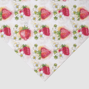 Alcohol Ink Style Strawberry Blossoms and Berries Tissue Paper