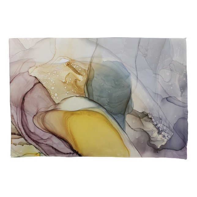 Alcohol ink swirls, yellow tint, abstract. pillowcase (Front)