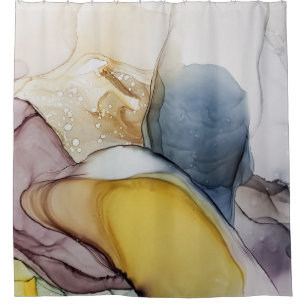 Alcohol ink swirls, yellow tint, abstract. shower curtain