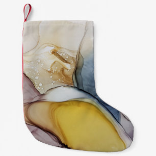 Alcohol ink swirls, yellow tint, abstract. small christmas stocking