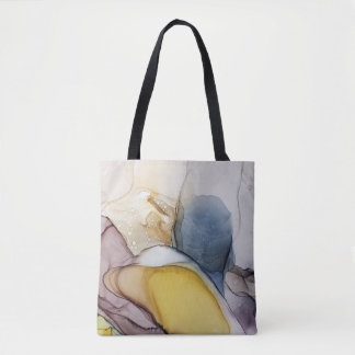 Alcohol ink swirls, yellow tint, abstract. tote bag