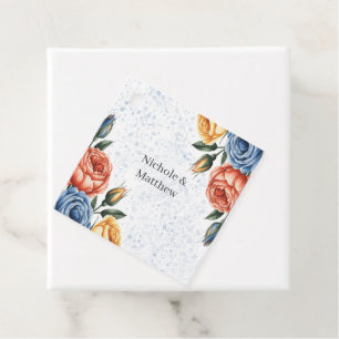 Alcohol Ink Watercolor Blue Orange Roses Wedding Favour Tags