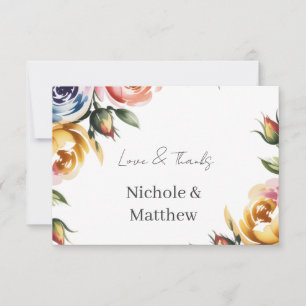 Alcohol Ink Watercolor Blue Orange Roses Wedding Thank You Card