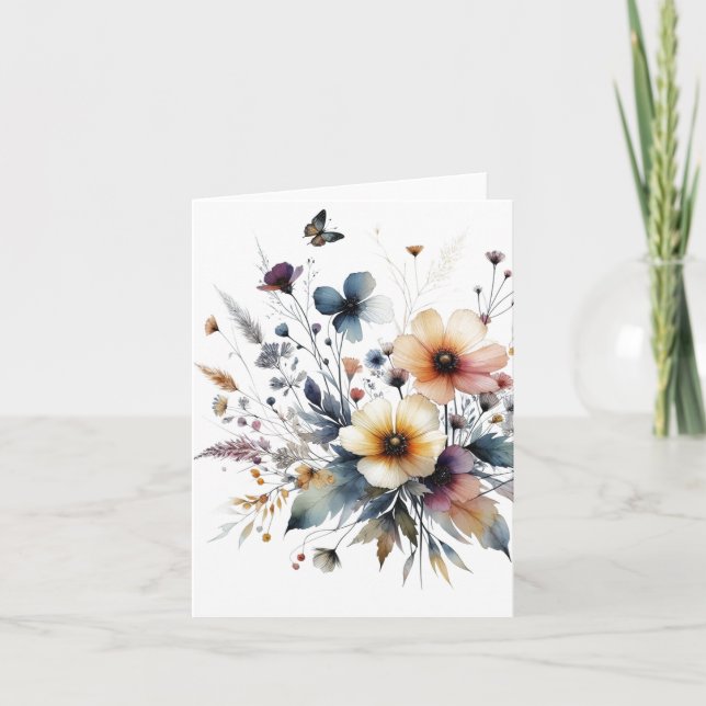 Alcohol Ink Watercolor Floral Blank Note Card (Front)