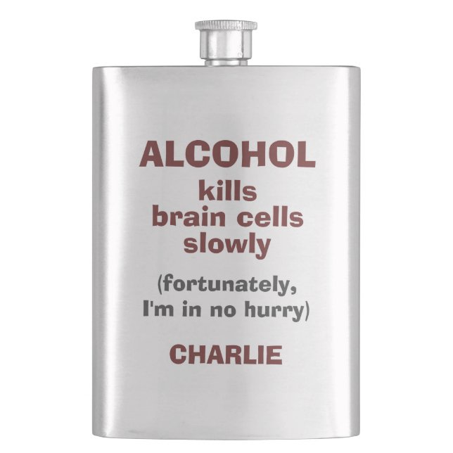 Alcohol Kills Brain Cells custom name flask (Front)
