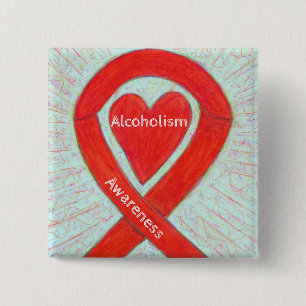 Alcoholism Awareness Red Heart Ribbon Custom Pins