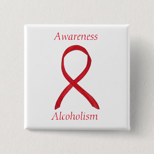 Alcoholism Awareness Red Ribbon Custom Pins