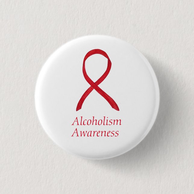 Alcoholism Awareness Red Ribbon Custom Pins (Front)