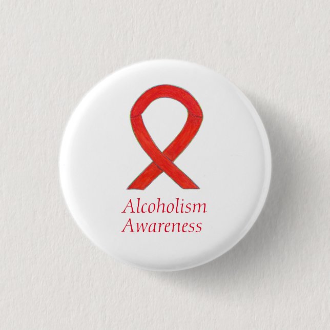 Alcoholism Awareness Red Ribbon Custom Pins (Front)