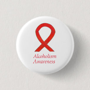 Alcoholism Awareness Red Ribbon Custom Pins