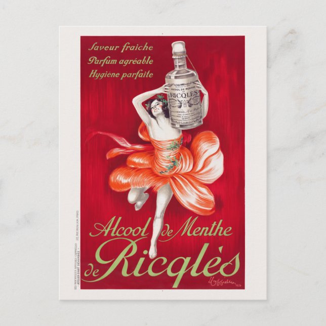 Alcool de menthe de Ricqlès Vintage Poster 1924 Postcard (Front)