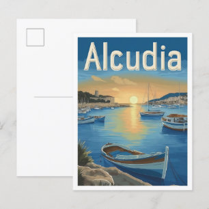 Alcudia Spain Art Vintage Travel Illustration Postcard