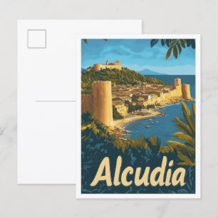 Alcudia Spain Vintage Travel Illustration Postcard