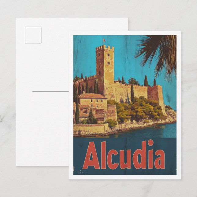 Alcudia Spain Vintage Travel Illustration Postcard (Front/Back)