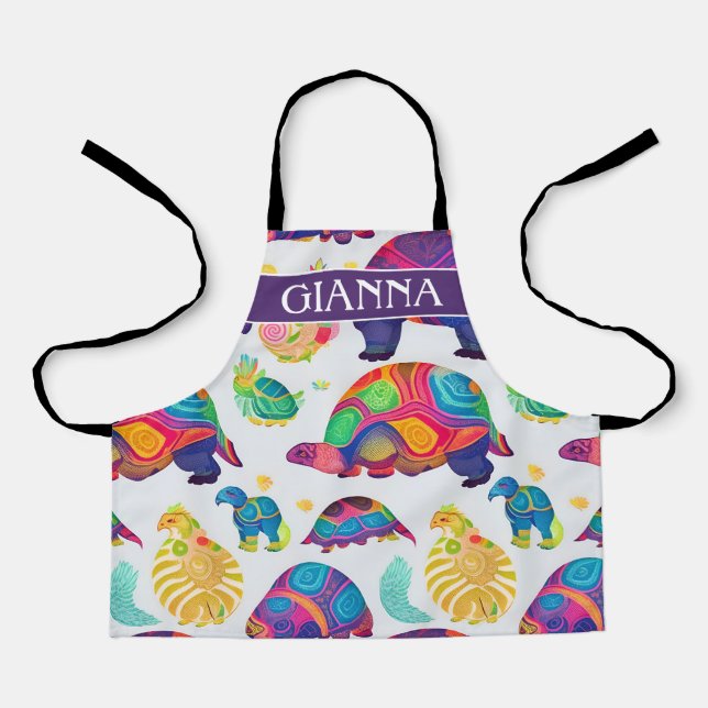 Aldabra Tortoise Rainbow Colourful Pattern Apron (Front)