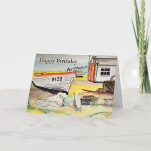 Aldeburgh Coastal Scene with Boat Birthday Card