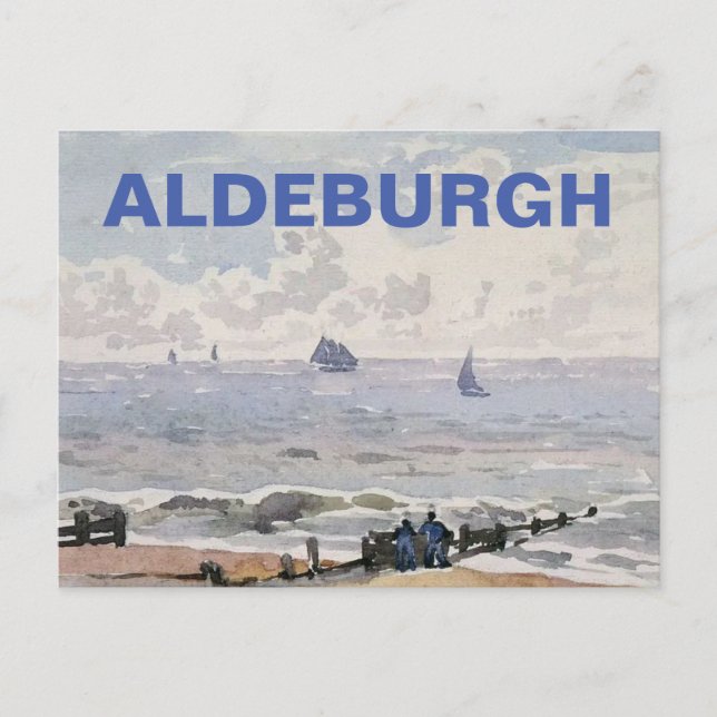 Aldeburgh, Suffolk -Beach & Ships Blue Holiday Postcard (Front)