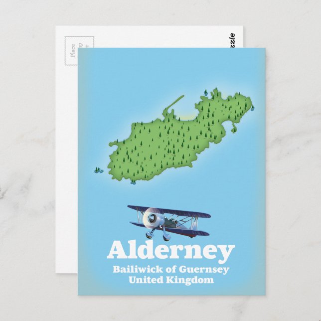 Alderney Bailiwick of Guernsey United Kingdom Map Postcard (Front/Back)
