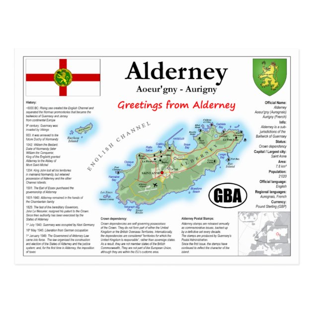 Alderney Map Postcard Zazzle Co Uk   Alderney Map Postcard R662820a260154cb6aab22e6afe470b30 Vgbaq 8byvr 630 