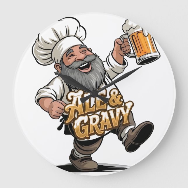 Ale & Gravy Logo Design featuring a Jolly Chef Large Clock (Front)