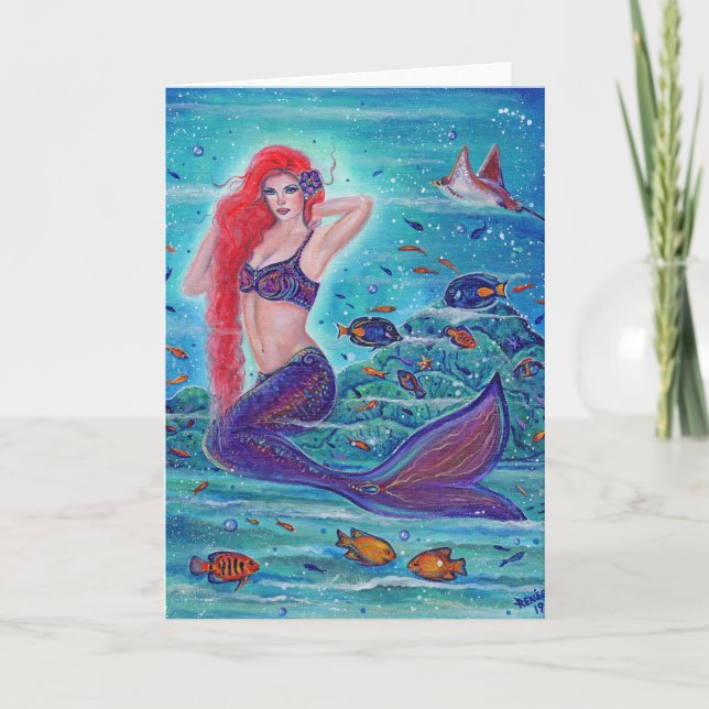 Aleanna Mermaid with tropical fish by Renee Lavoie Card (Front)